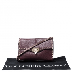 Pre Owned Valanteno Burgundy Leather Rockstud Flap Shoulder Bag