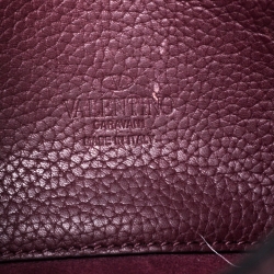 Pre Owned Valanteno Burgundy Leather Rockstud Flap Shoulder Bag
