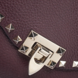 Pre Owned Valanteno Burgundy Leather Rockstud Flap Shoulder Bag
