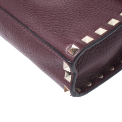 Pre Owned Valanteno Burgundy Leather Rockstud Flap Shoulder Bag