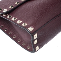 Pre Owned Valanteno Burgundy Leather Rockstud Flap Shoulder Bag