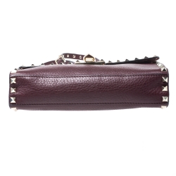 Pre Owned Valanteno Burgundy Leather Rockstud Flap Shoulder Bag