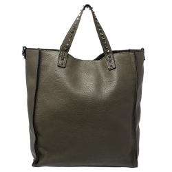 Pre Owned Valentino Dark Green Leather Rockstud Shopper Tote