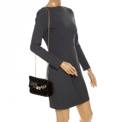 Pre Owned Valentino Black Quilted Velvet Small Butterfly Spike.It Shoulder Bag