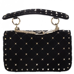 Pre Owned Valentino Black Quilted Velvet Small Butterfly Spike.It Shoulder Bag
