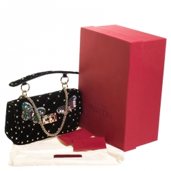 Pre Owned Valentino Black Quilted Velvet Small Butterfly Spike.It Shoulder Bag