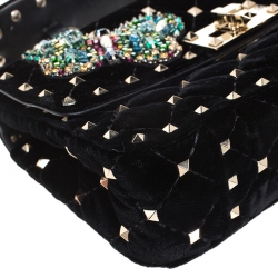 Pre Owned Valentino Black Quilted Velvet Small Butterfly Spike.It Shoulder Bag