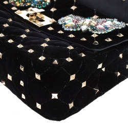Pre Owned Valentino Black Quilted Velvet Small Butterfly Spike.It Shoulder Bag