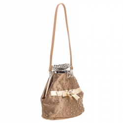 Pre Owned Valentino Brown Satin Beaded Embellished Bag