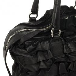 Pre Owned Valentino Black Ruffled Small Satchel