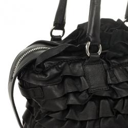 Pre Owned Valentino Black Ruffled Small Satchel