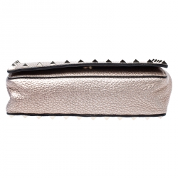 Pre Owned Valentino Metallic Beige Leather Rockstud Chain Clutch Bag