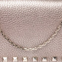 Pre Owned Valentino Metallic Beige Leather Rockstud Chain Clutch Bag