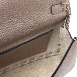 Pre Owned Valentino Metallic Beige Leather Rockstud Chain Clutch Bag