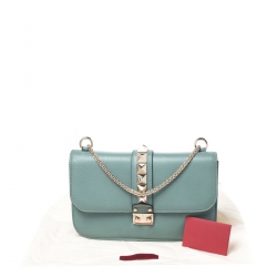 Pre Owned Valentino Pastel Blue Leather Rockstud Medium Glam Lock Flap Bag