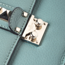 Pre Owned Valentino Pastel Blue Leather Rockstud Medium Glam Lock Flap Bag