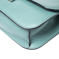 Pre Owned Valentino Pastel Blue Leather Rockstud Medium Glam Lock Flap Bag