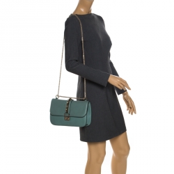 Pre Owned Valentino Pastel Blue Leather Rockstud Medium Glam Lock Flap Bag