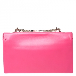 Pre Owned Valentino Neon Pink Leather Va Va Voom Chain Shoulder Bag