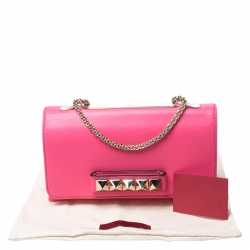 Pre Owned Valentino Neon Pink Leather Va Va Voom Chain Shoulder Bag