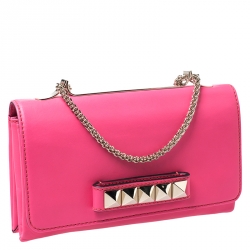 Pre Owned Valentino Neon Pink Leather Va Va Voom Chain Shoulder Bag