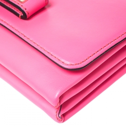 Pre Owned Valentino Neon Pink Leather Va Va Voom Chain Shoulder Bag