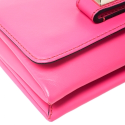 Pre Owned Valentino Neon Pink Leather Va Va Voom Chain Shoulder Bag