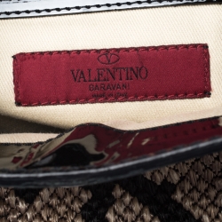 Pre Owned Valentino Black Raffia/Leather and Patent Leather Aphrodite Bow Top Handle Bag