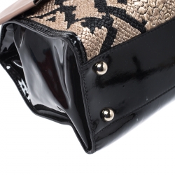 Pre Owned Valentino Black Raffia/Leather and Patent Leather Aphrodite Bow Top Handle Bag