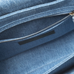 Pre Owned Valentino Blue Denim Butterfly Embroidered Small Rockstud Shoulder Bag