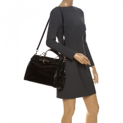 Pre Owned Valentino Black Patent Leather Top Handle Bag