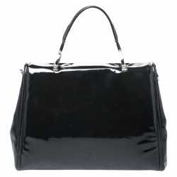 Pre Owned Valentino Black Patent Leather Top Handle Bag