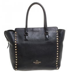 Pre Owned Valentino Black Leather Medium Rockstud Tote