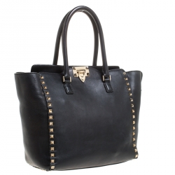 Pre Owned Valentino Black Leather Medium Rockstud Tote