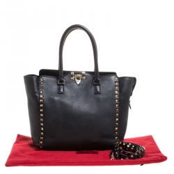 Pre Owned Valentino Black Leather Medium Rockstud Tote