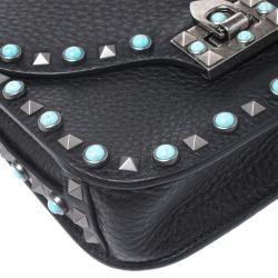 Pre Owned Valentino Black Leather Guitar Rolling Rockstud Shoulder Bag