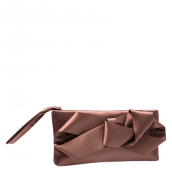 Pre Owned Valentino Brown Satin Bow Clutch