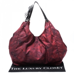 Pre Owned Valentino Red/Black Rose Printed Nylon and Leather Hobo