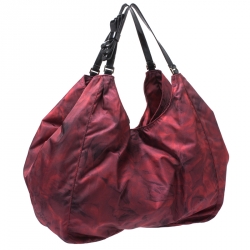 Pre Owned Valentino Red/Black Rose Printed Nylon and Leather Hobo