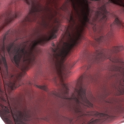 Pre Owned Valentino Red/Black Rose Printed Nylon and Leather Hobo