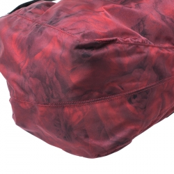 Pre Owned Valentino Red/Black Rose Printed Nylon and Leather Hobo