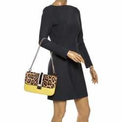 Pre Owned Valentino Multicolor Leather and Fur Rockstud Medium Glam Lock Flap Bag