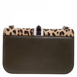 Pre Owned Valentino Multicolor Leather and Fur Rockstud Medium Glam Lock Flap Bag