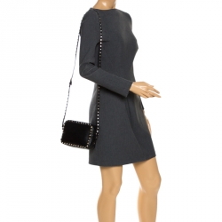 Pre Owned Valentino Black Leather Rockstud Camera Crossbody Bag