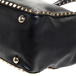 Pre Owned Valentino Black Leather Medium Rockstud Tote
