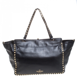 Pre Owned Valentino Black Leather Medium Rockstud Tote