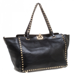 Pre Owned Valentino Black Leather Medium Rockstud Tote