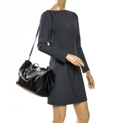 Pre Owned Valentino Black Leather Medium Rockstud Tote