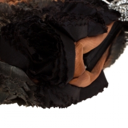 Pre Owned Valentino Black/Brown Floral Applique Satin Butterfly Clutch Bag