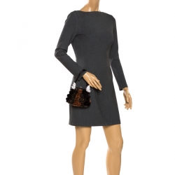 Pre Owned Valentino Black/Brown Floral Applique Satin Butterfly Clutch Bag